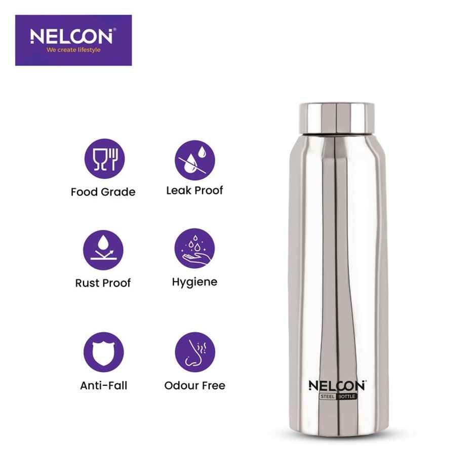 Nelcon Absolute 1 L Stainless Steel Water Bottle For Women | Men And Kid | Silver