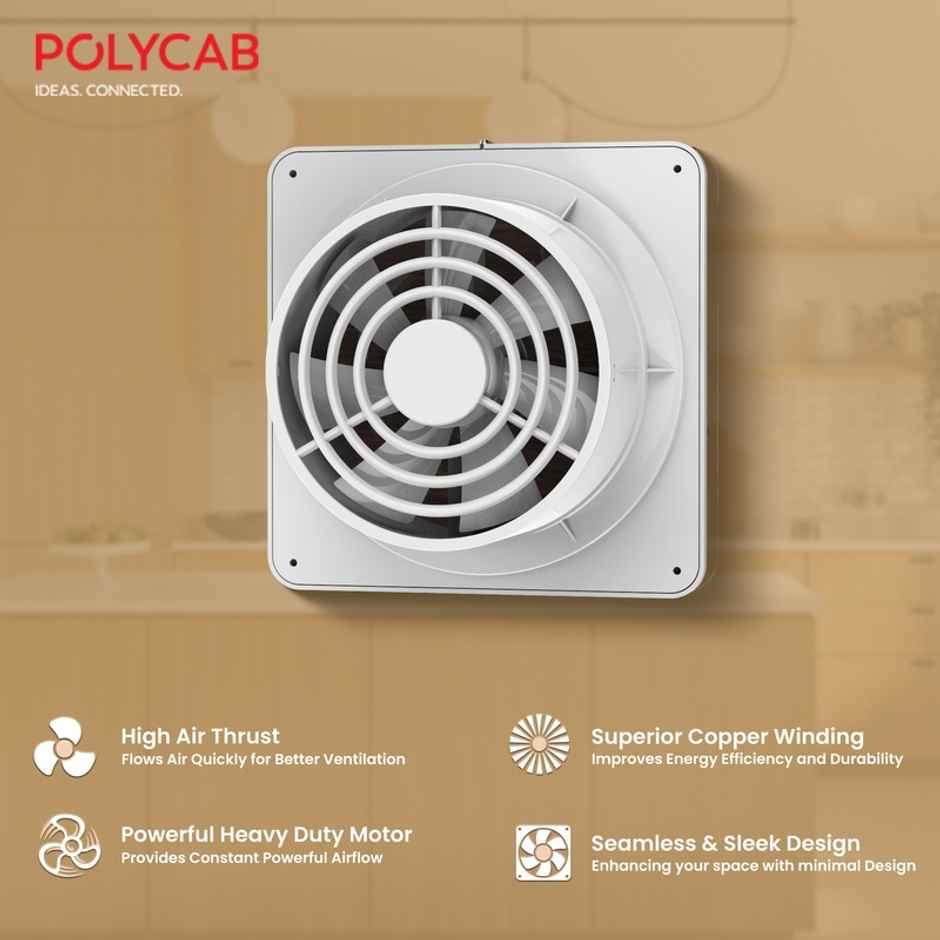 Polycab Freshly Prime Air Exhaust fan, 150mm, High Speed, 100% Copper Winding, Wood Finish