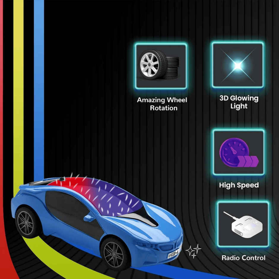Fablue 3D Lights Famous Remote Control Car Toy For Kids - High Speed Racing Car Toy | Blue