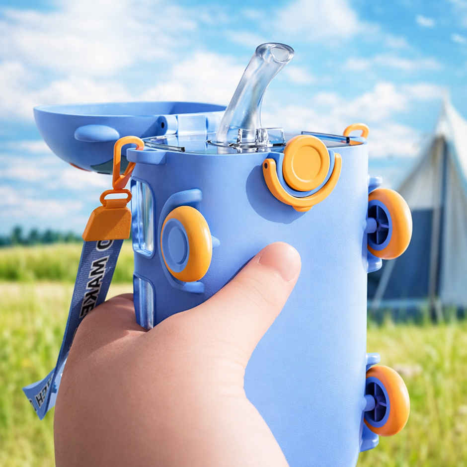 DesignLand Kids Bus Shaped Water Bottle with Sipper | Blue - 500 ml
