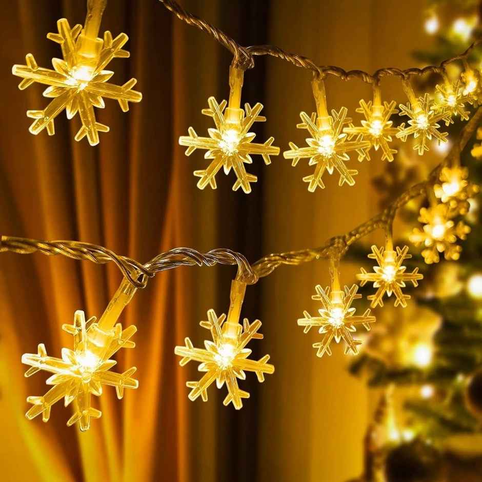 Desidiya Snowflakes Led String Light - Battery Operated Warm White Winter Wonderland Lighting