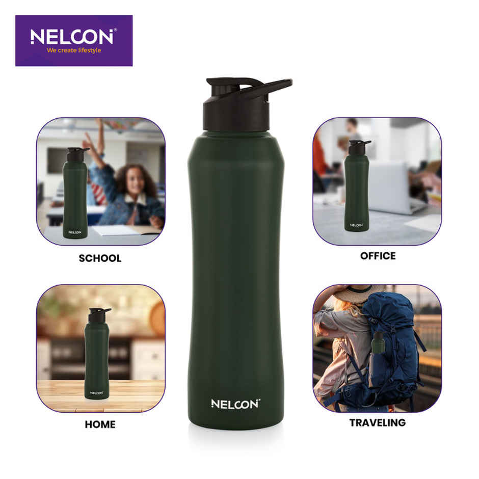 Nelcon Stainless Steel Elito Sipper Sports Water Bottle | Green | 1 L