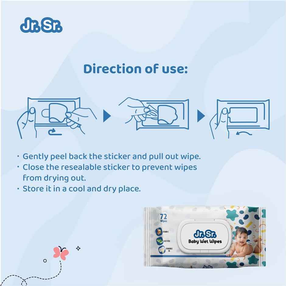 Jr. Sr. Baby Wipes Enriched with Vitamin E Aloe Vera and Chamomile Oil