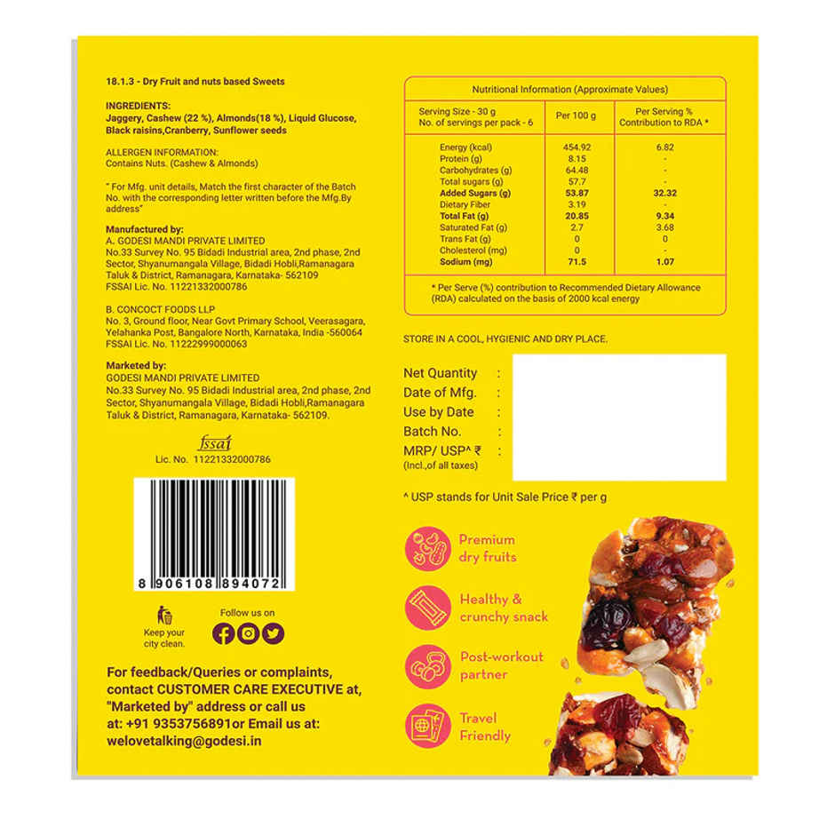Dry Fruit Chikki 45% Dry Fruits Bar | GO Desi