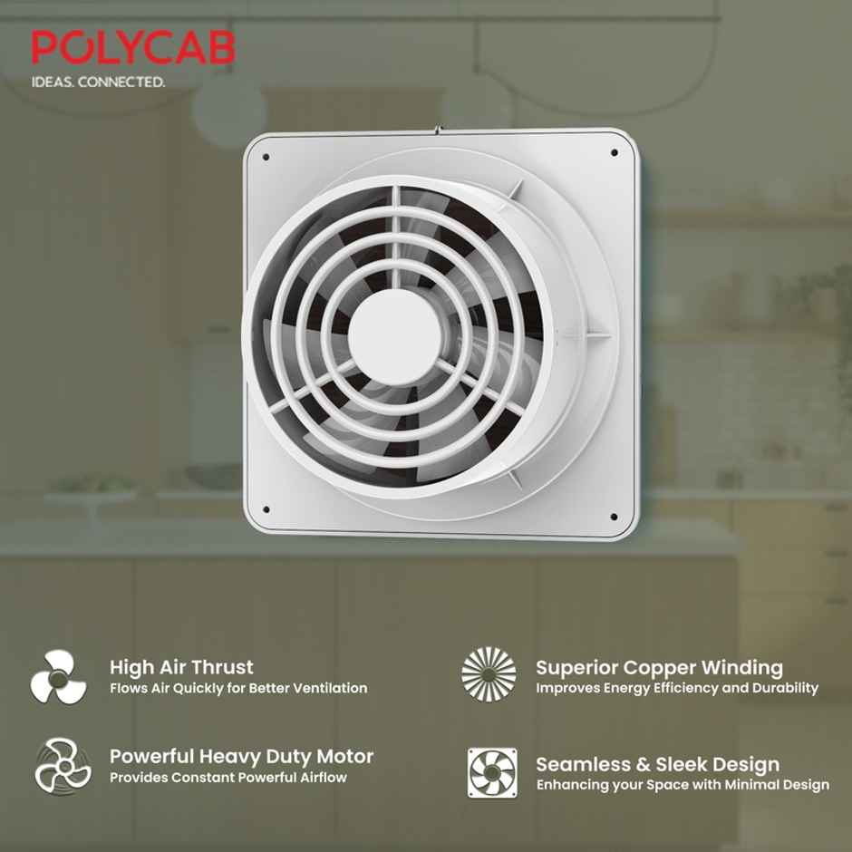 Polycab Freshly Prime Air Exhaust fan, 150mm,Noiseless,100% Copper Winding, Steel Finish
