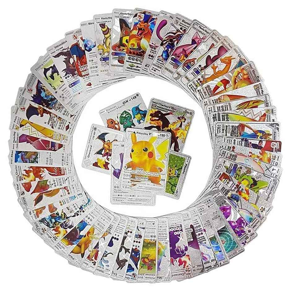 Awestuffs Pokemon Silver Foil Card Assorted Cards TCG Deck Box V Series Cards