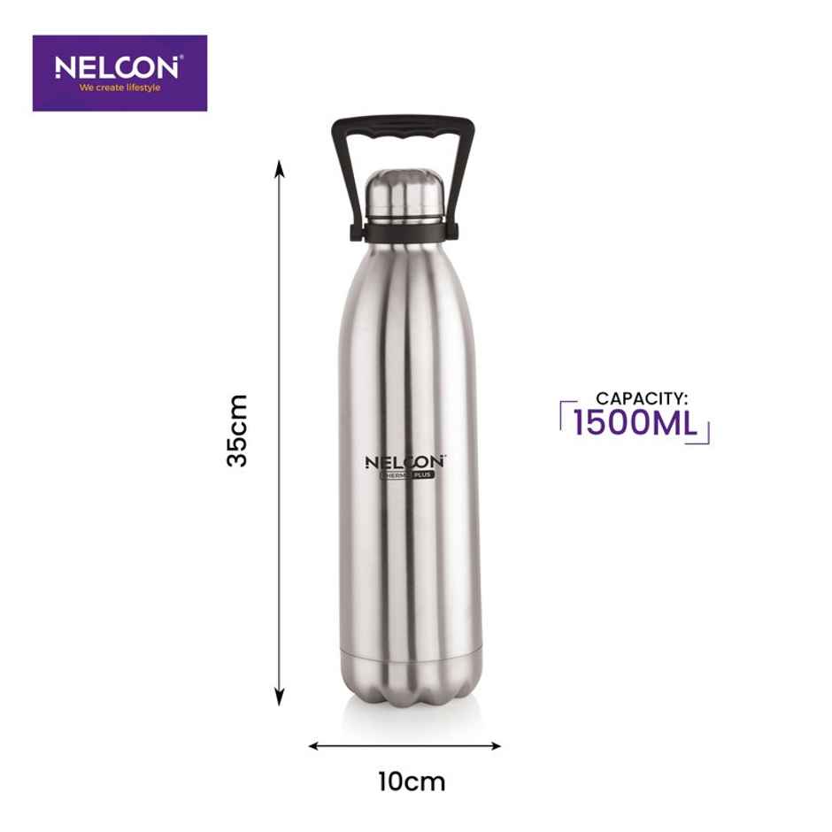 Nelcon Cola Thermoplus Vacuum Flask Water Bottle | 24 hrs Hot & Cold | ISI Certified | 1.5 L