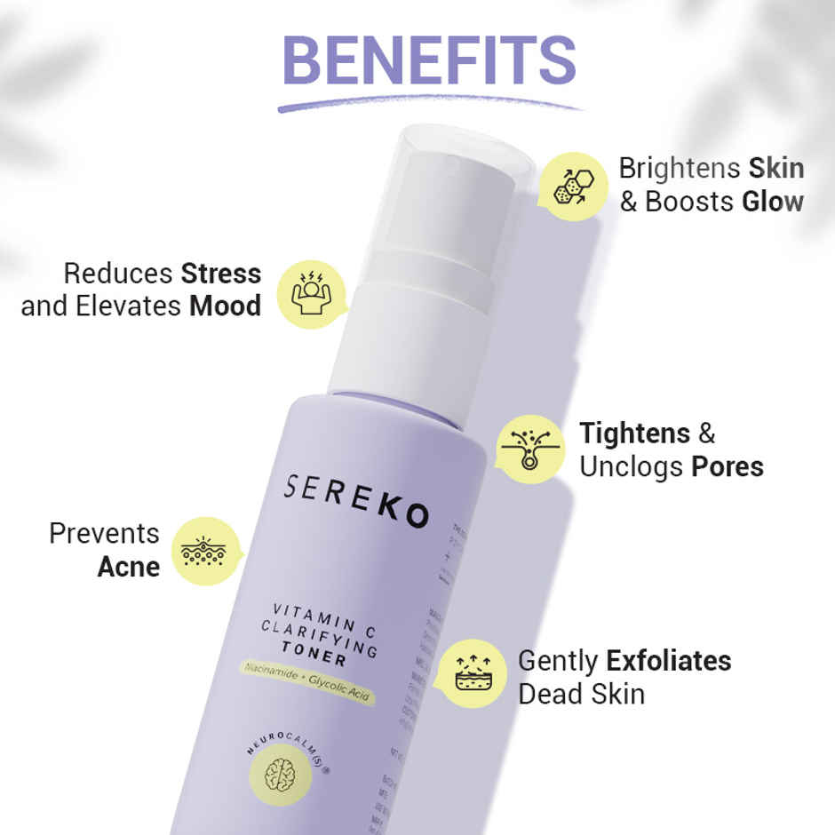 SEREKO Vitamin C Brightening Face Toner with Niacinamide, Glycolic Acid and Fruit Extracts | Works on Acne and Tightening Pores