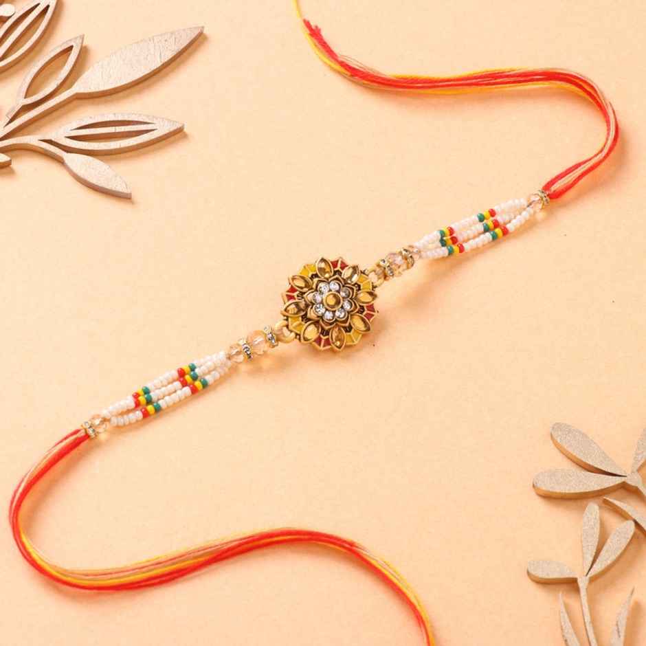 FlowerAura Premium Beaded Zircon Kundan Rakhi - Luxurious Design