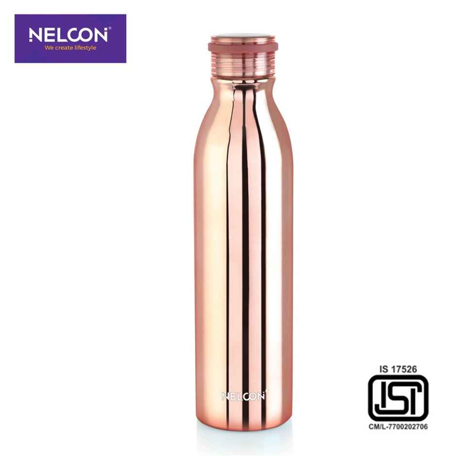 Nelcon Stark Vacuum Flask SS Bottle | 1 L | School | Hiking | ISI Certified | Rose Gold