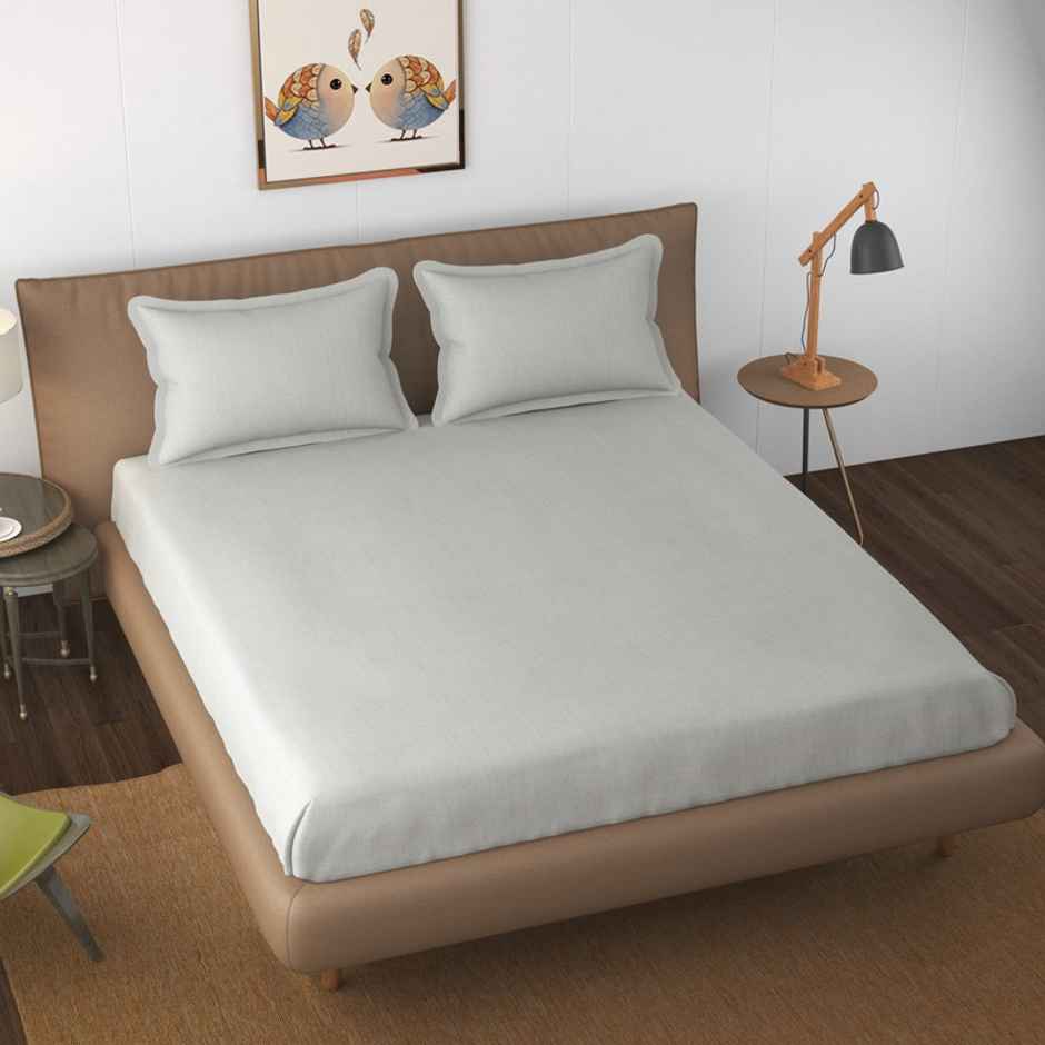 Florida Shades Plain Cotto King Size Bedsheet for Double Bed and 2 King Size Pillow Covers 300 TC