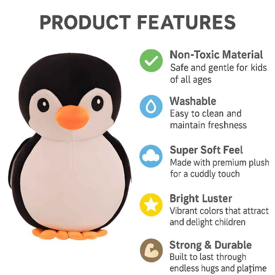 Fablue Penguin Plush & Soft Toy For Boys Girls And Kids | Black & White - 17 cm