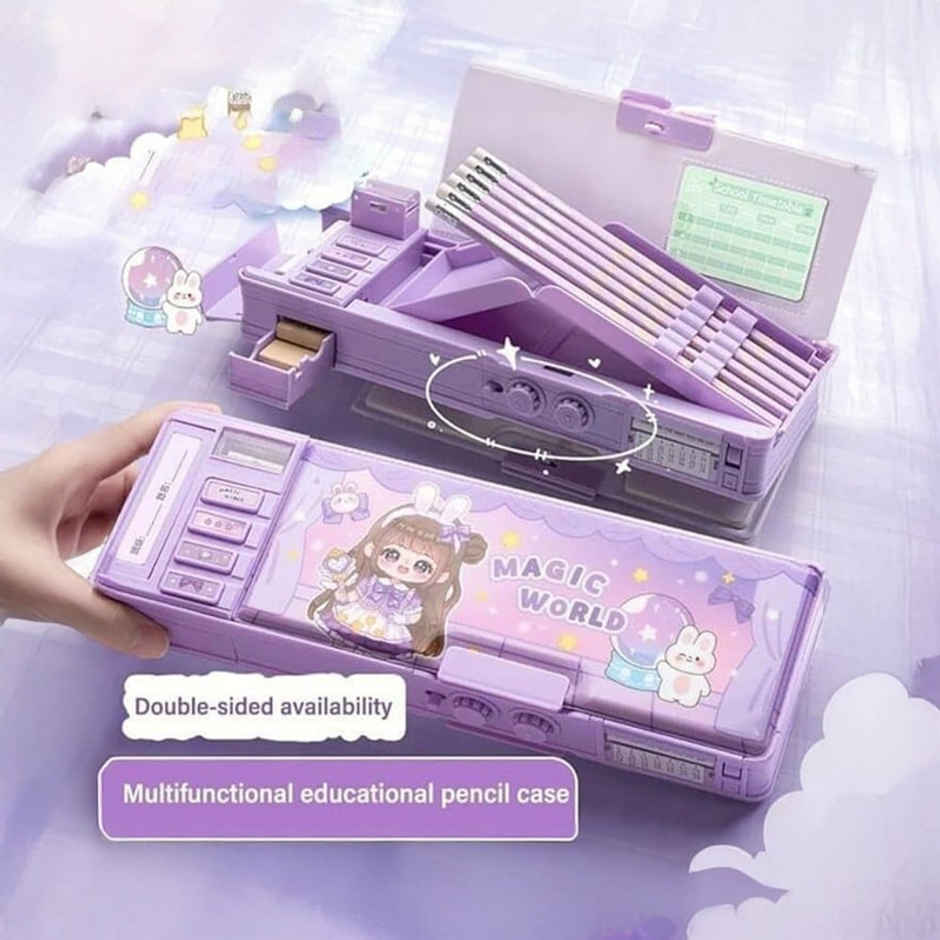 Fablue Magic World Pencil Box with Magnetic & Password Lock | Light Purple