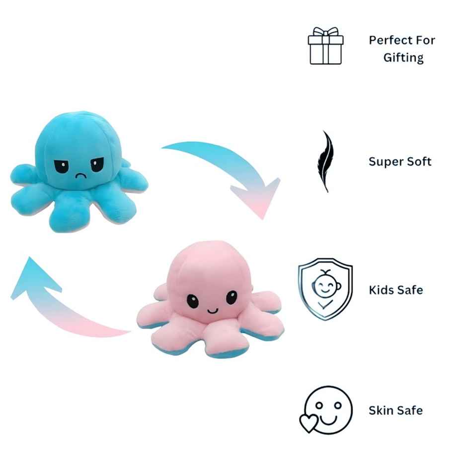 Fablue Octopus Reversible Sitting Plush Soft Toy Animal For Kids