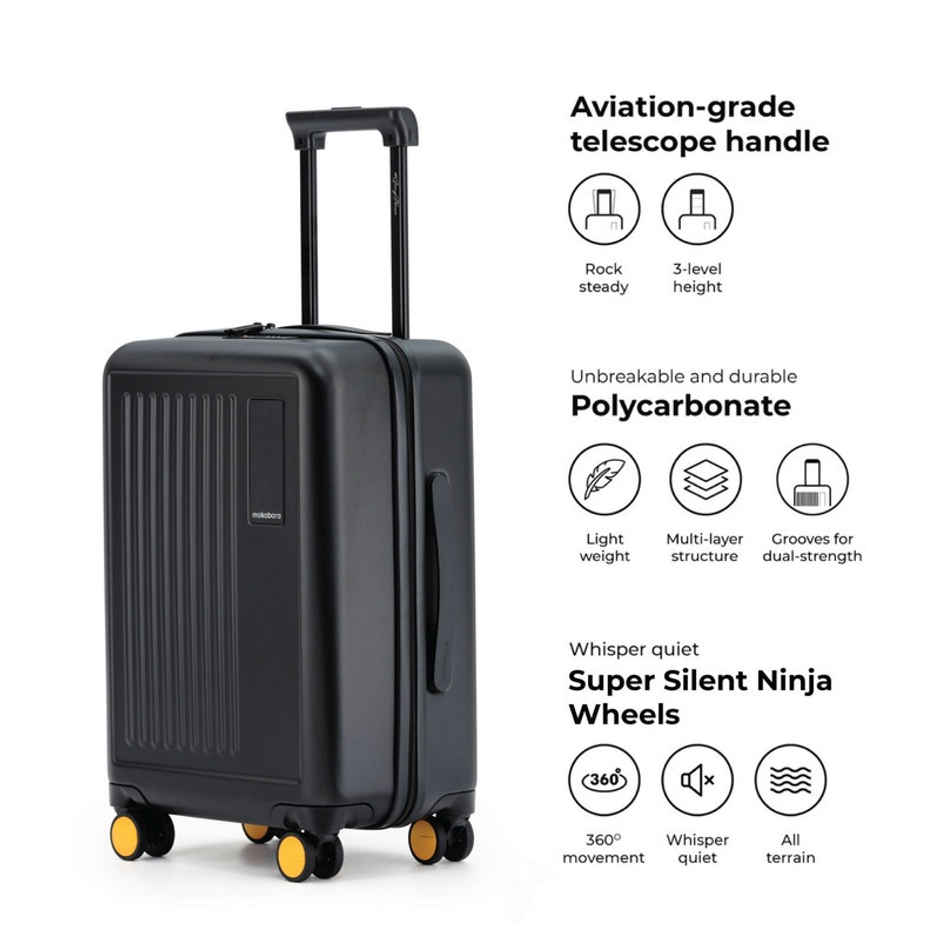 Mokobara Textured Polycarbonate 40 L Telescopic Hard Luggage Trolley Bag | Black - 54 cm