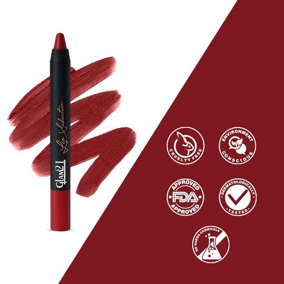 Glam21 Lip Seduction Non- Transfer Crayon Lipstick Creamy Matte Formula | Naughty Red | 03