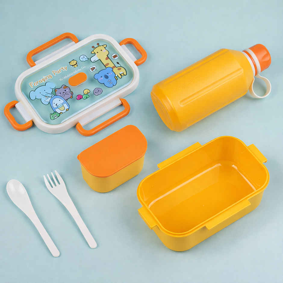 DesignLand Kids Lunch Box with 3 Compartments Leakproof Food Container with Spoon | Orange
