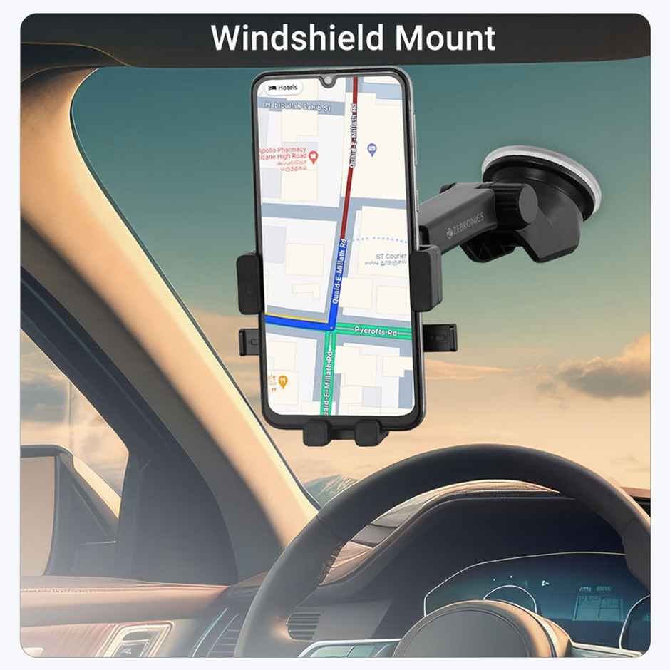 Zebronics CMH110 Car Mobile Holder, Strong Suction for Windshield & Dashboard, Anti-Skid Silicone