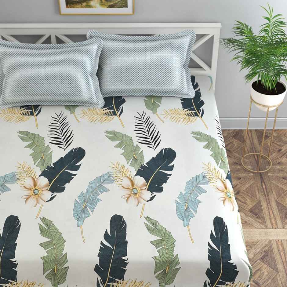 Florida Reeva Elastic Fitted Bedsheet for Double Size Bed with Pillow Covers & Made of Poly-Cotton