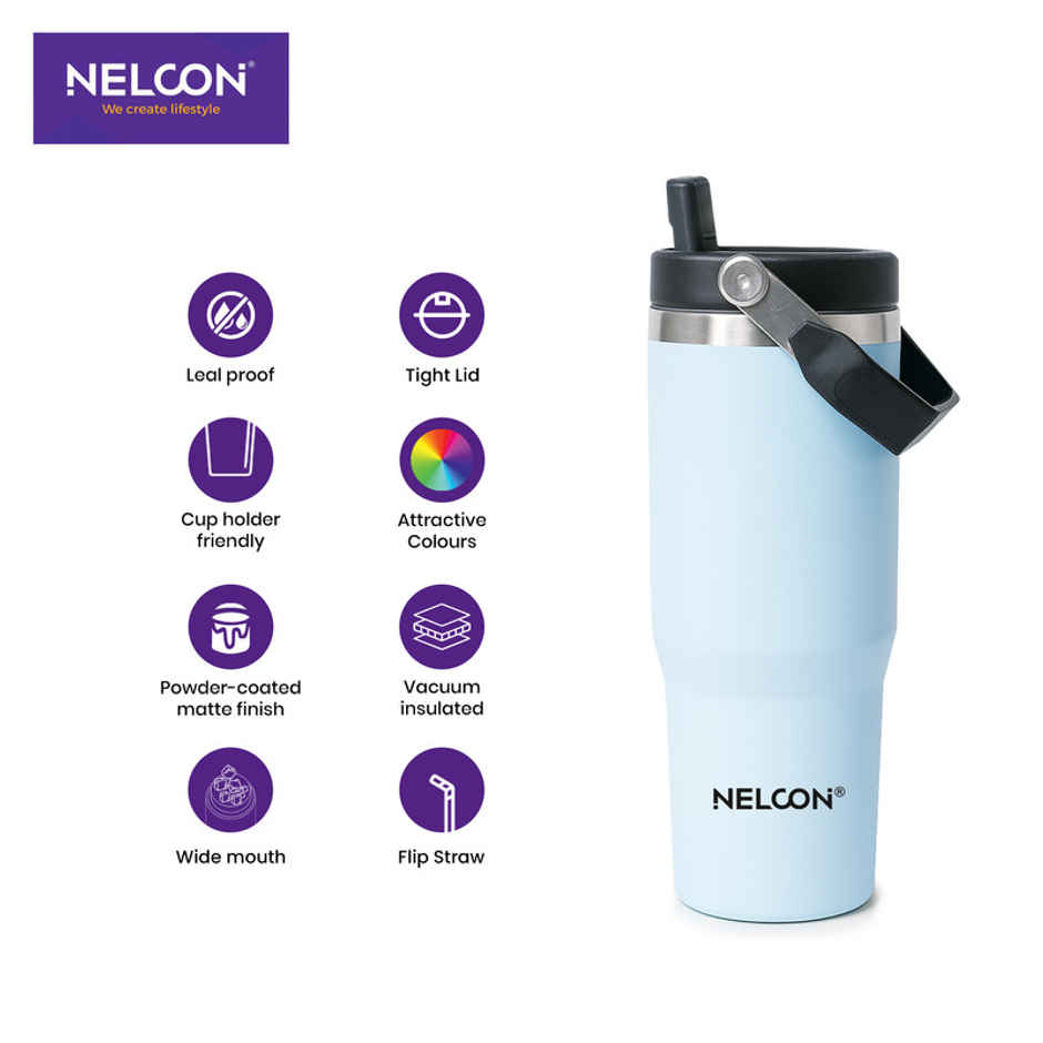 Nelcon Travel Mate Insulated Tumbler | Double Wall Stainless Steel Flask | Sky Blue | 900 ml