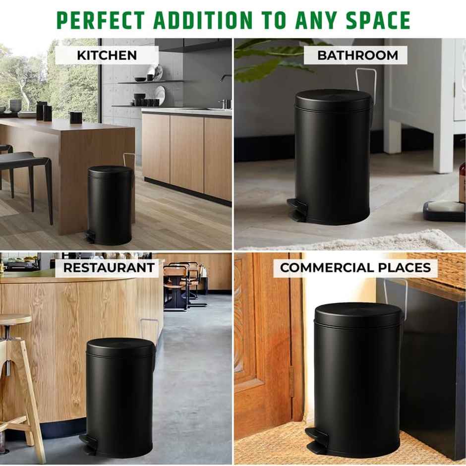 Robustt Stainless Steel Dustbin - 5 L | Black