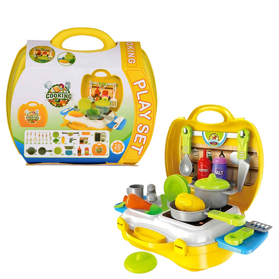 Fablue Portable Luxury Kitchen Play Set Toy For Girls And Kids With Cooking Utensils