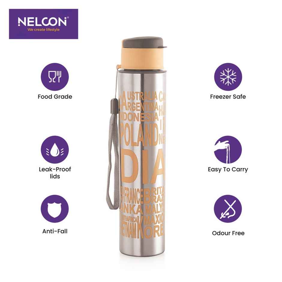 Nelcon Taco 500ml Water Bottle Single Wall, Stainless Steel, Recyclable and leak Proof | Green