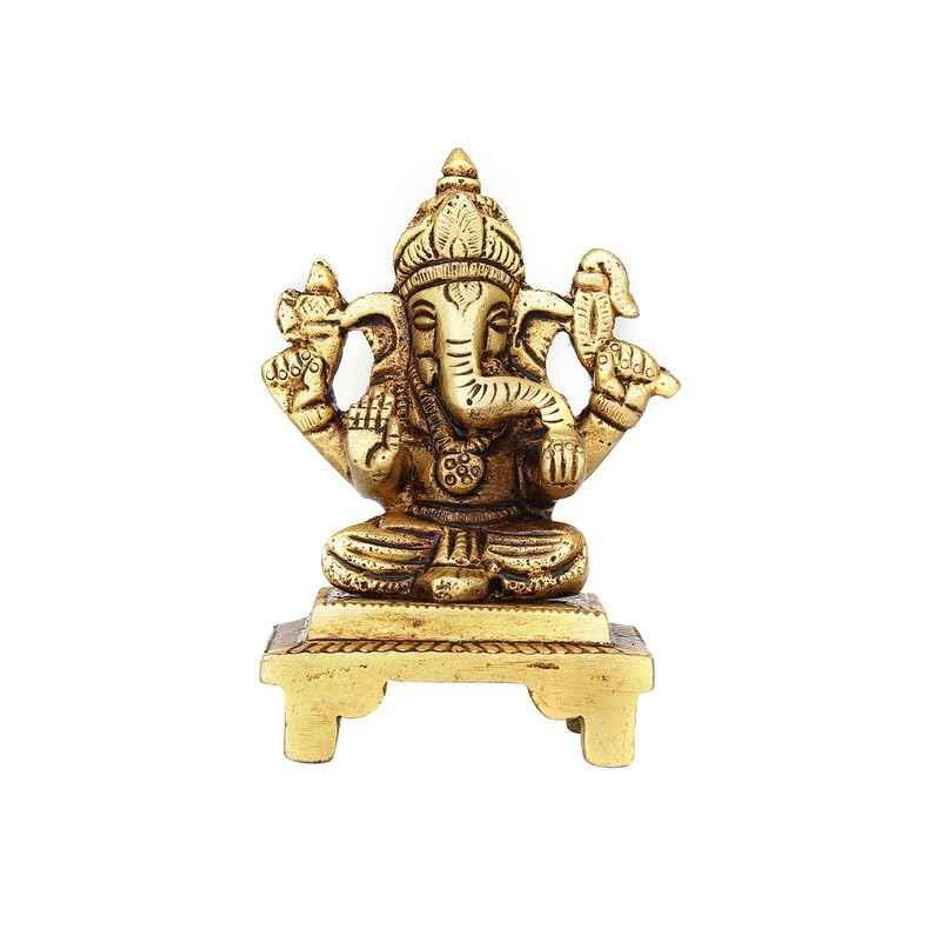 Ganesh Ji Brass Idol Small On Chowki Unique Design | Devnidhi