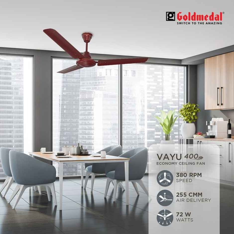 Goldmedal Vayu 400 Economy Ceiling Fan, 1200mm, Ultra High Speed, BEE Star Rated, Efficient, Brown