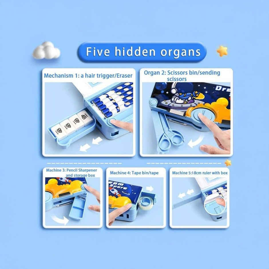 Fablue Multi-Functional Astronaut Pencil Box | Light Blue