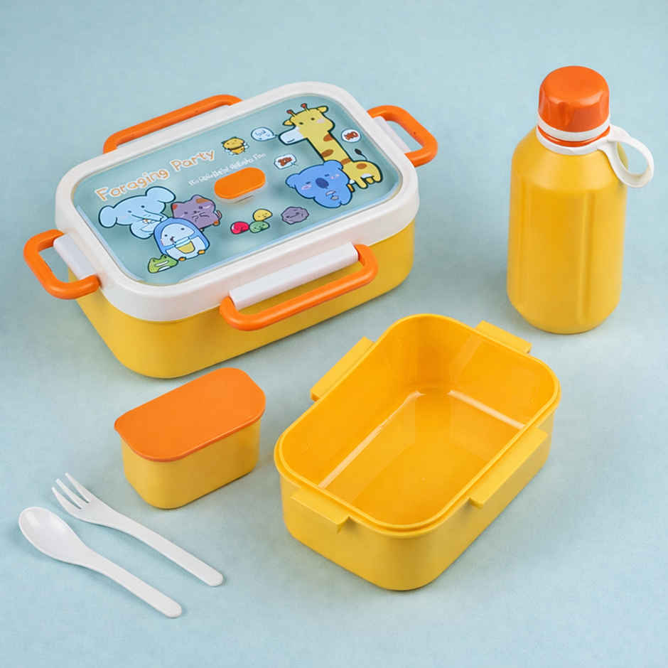 DesignLand Kids Lunch Box with 3 Compartments Leakproof Food Container with Spoon | Orange