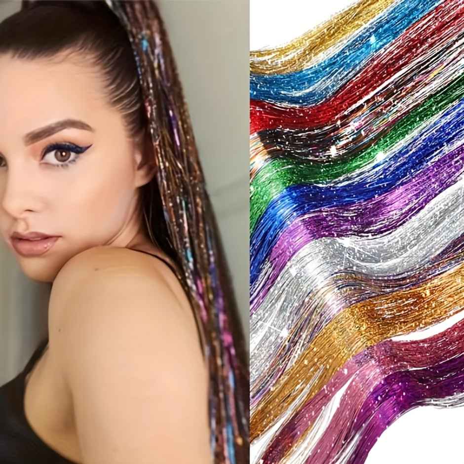 CHRONEX 24 Inch Holographic Hair Tinsel Kit Heat Resistant Multicolor Assorted
