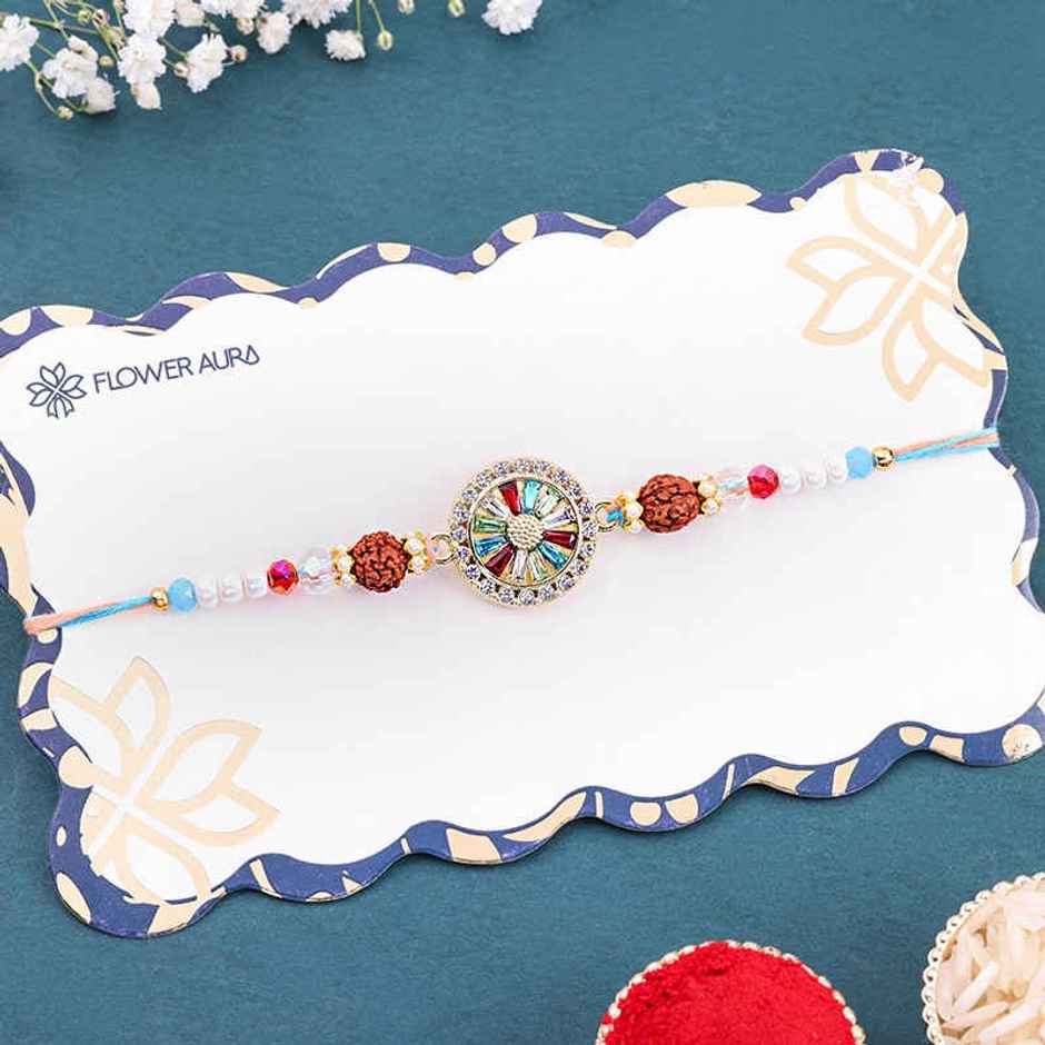 Multicolor Crystal & Rudraksha Rakhi | Stone | Pack of 1 | Floweraura