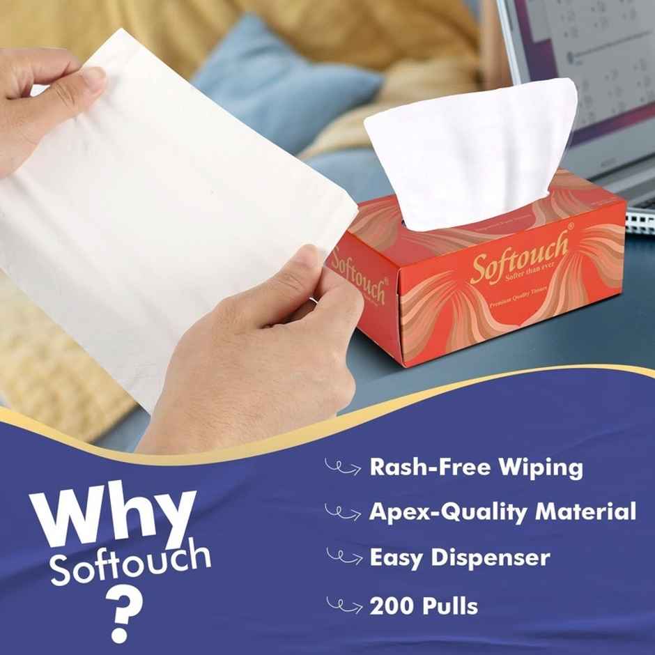 Softouch 2 Ply Car Tissue Box 200 Pulls 400 Sheets