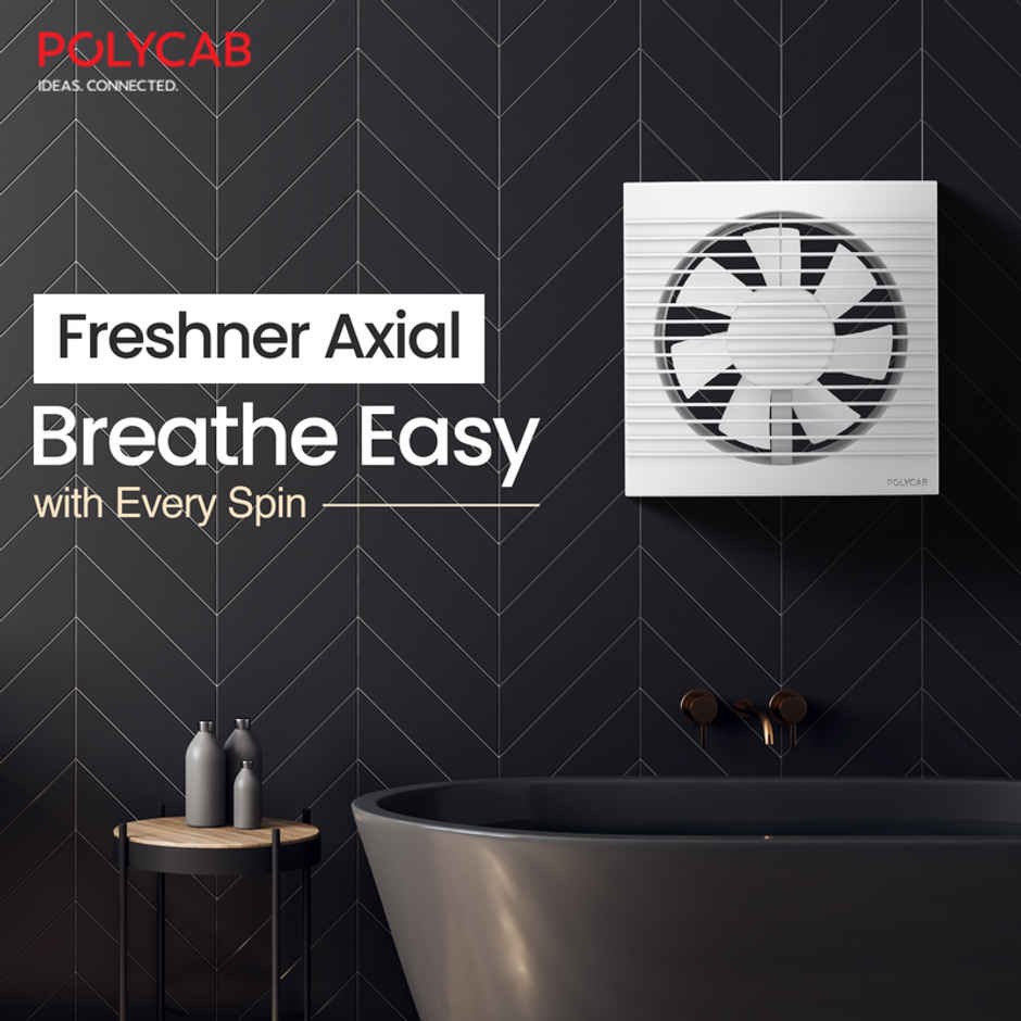 Polycab Freshner Axial Air Exhaust fan, 150mm, High Speed,Noiseless, 100% Copper Winding, White