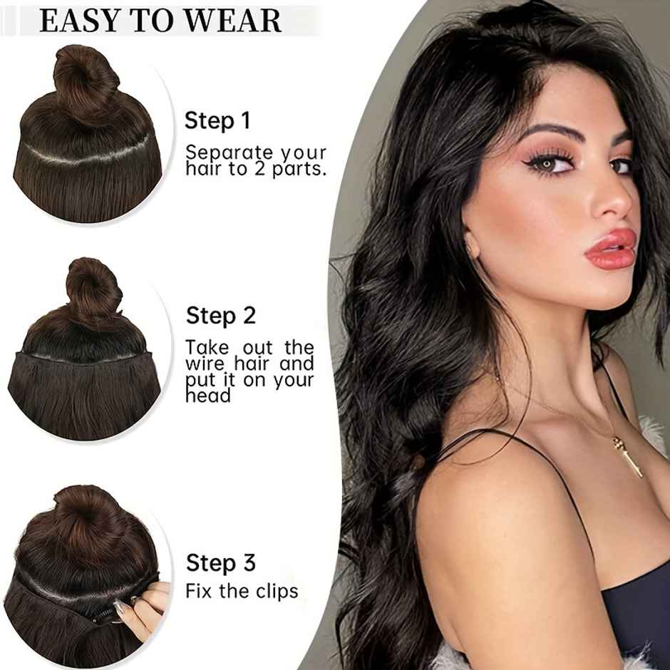 CHRONEX Natural Brown 24 Inch 5 Clip Synthetic Curly Hair Extension