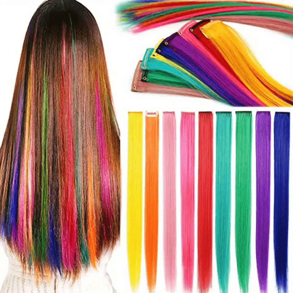 CHRONEX 26 Inch Rainbow Clip In Hair Extensions Heat Resistant Assorted