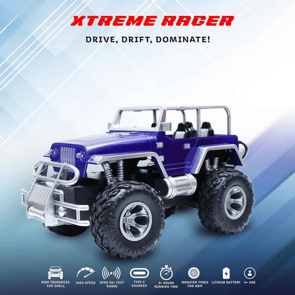 Fablue Xtreme Racer Off Roader Rechargeable Rc Car - 4X4 With Led Lights Rc Car Toy | Blue