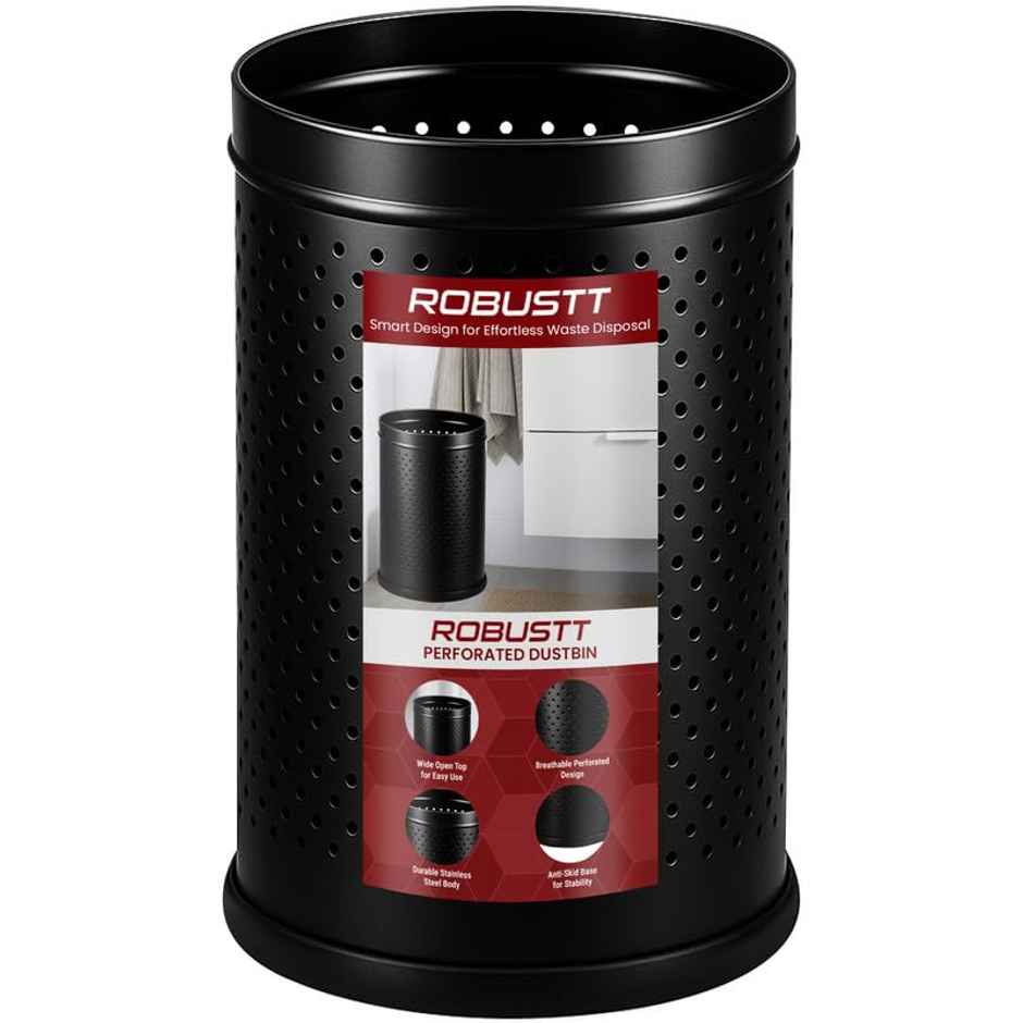 Robustt Stainless Steel Dustbin - 10 L | Black