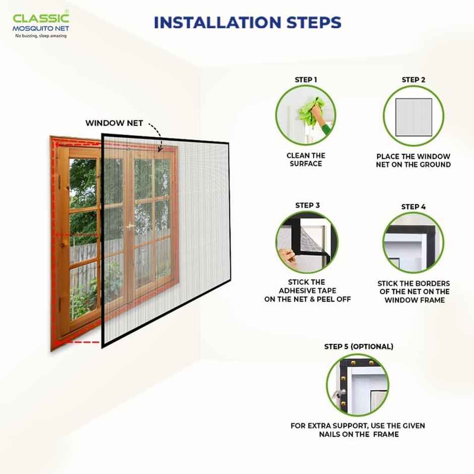 Classic Mosquito Net Prestitched Window Mosquito Net For Window | Black - 120 x 90 cm