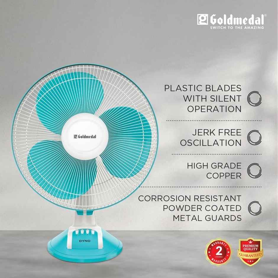 Goldmedal Dyno Table Fan, 400mm, High RPM, 100% Copper Motor, High Air Delivery, Turquoise White