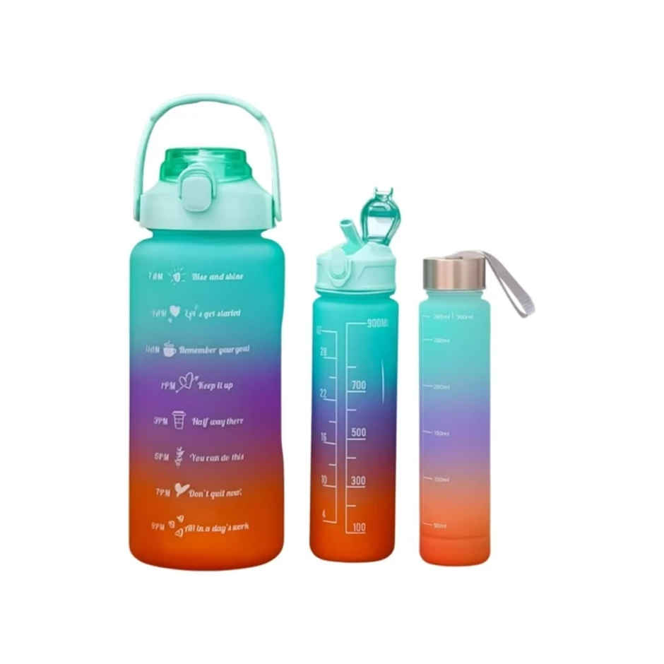 Fablue Plastic Motivational Time Mark Water Bottle | 3 Pcs | Multicolour
