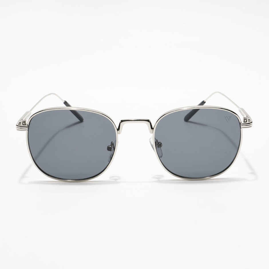 Voyage Unisex Geometric Metal Round Sunglasses | Black and Silver - M