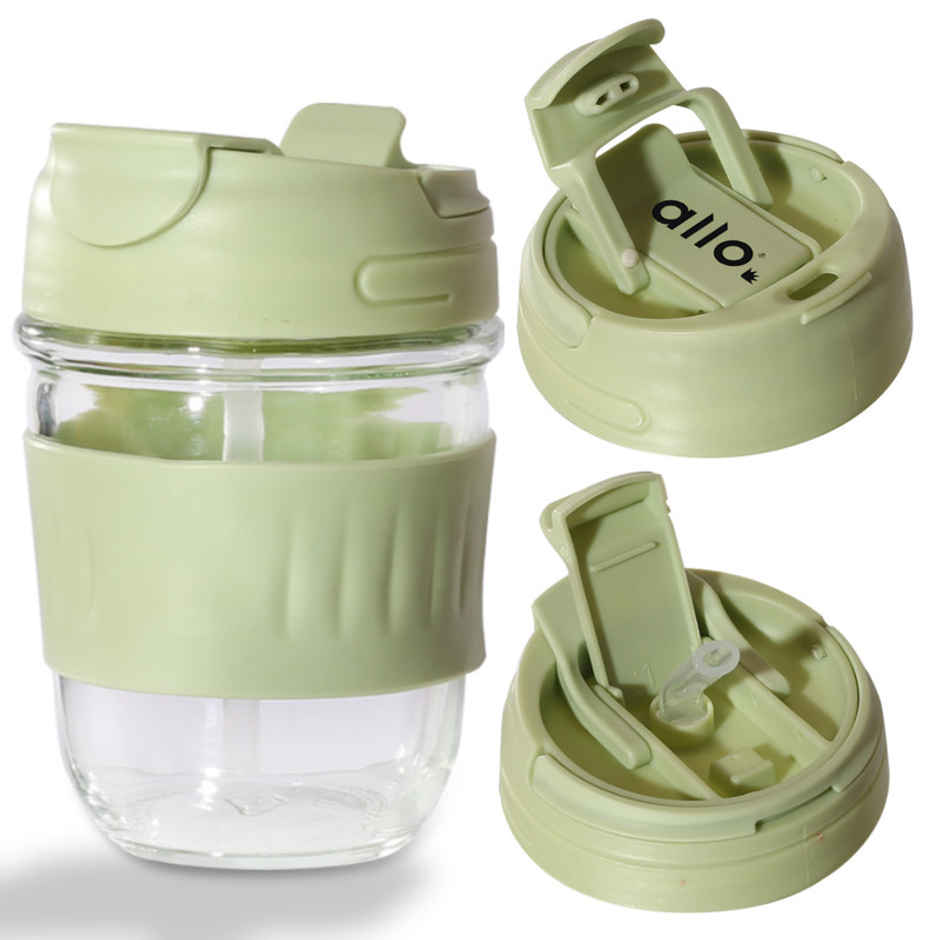 Allo Glass Mug Sipper with Straw | 350 ml | Green