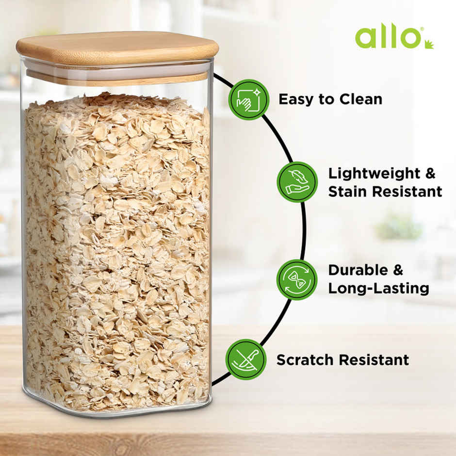 Allo Glass Jar With Wooden Lid | Square | 600 ml