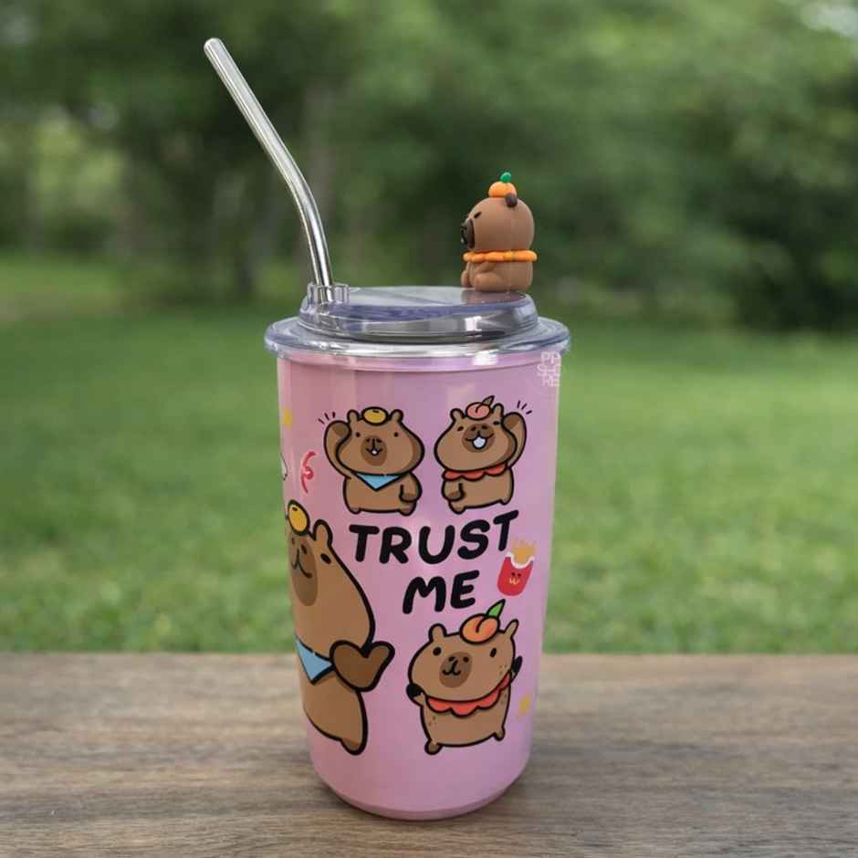 DesignLand Trust Me Vacuum Cup With Straw | Pink | 500 ml