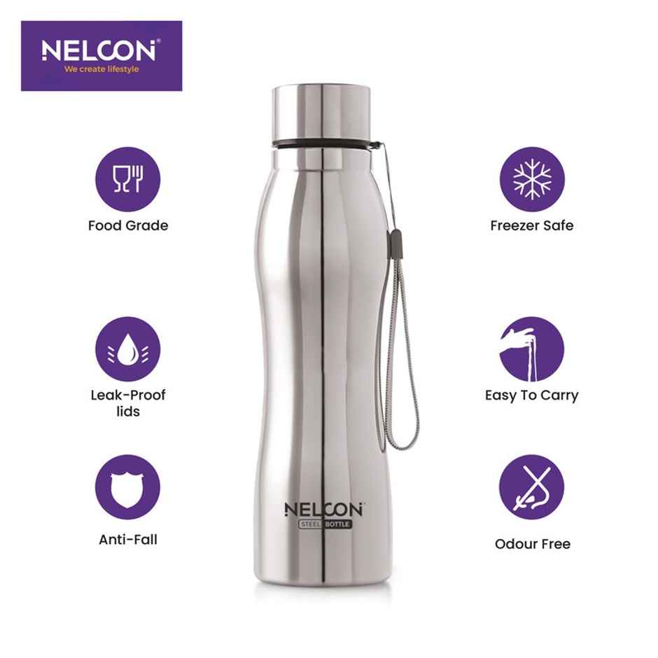 Nelcon Hexa Stainless Steel Water Bottle | 1 L | Spill-Proof | Easy To Grip | Fridge-Gym-Car