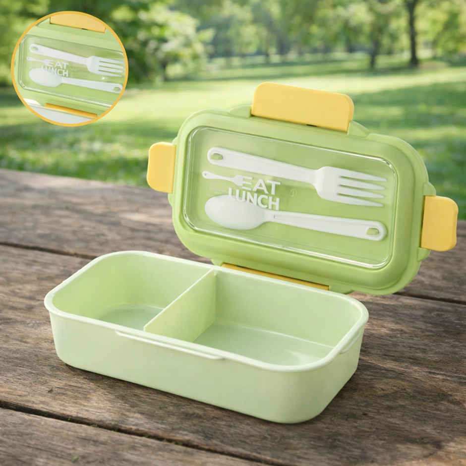 DesignLand Leak Proof 2 Compartment Tiffin Box with Spoon and Fork | Green
