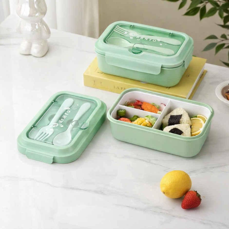 DesignLand Bento Lunch Box with Utensils Leak-proof 2-Compartment | Mint Green