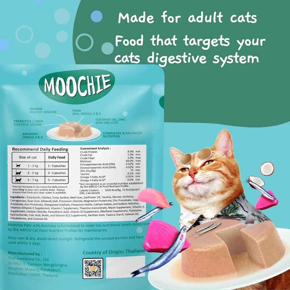 Moochie Cat Wet Food - Digestive Care - Pate With Anchovy In Gravy | Gluten Free & No Preservative
